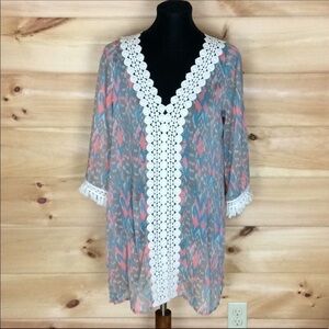 En Creme sheer dress/tunic with crochet detail Size Small